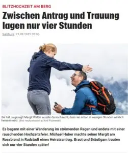 Hochzeitsfotograf Schwaz, natürliche Hochzeitsfotos, Zeitungsbericht Salzburger Krone